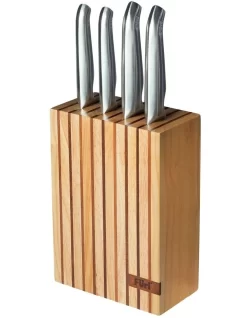 Wooden 5 Piece Knife Block Set In Natural/Stainless Steel -Household Items Shop 539122330 4 2 720x928