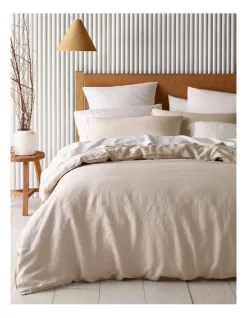 Sandy Cape Washed Belgian Linen Quilt Cover Set Moonbeam