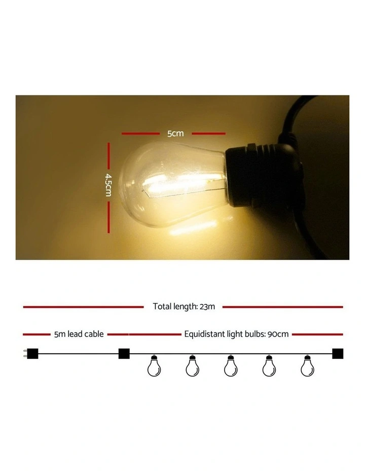 Jingle Jollys 23m LED Festoon String Lights Kits Wedding Party Christmas Outdoor Xmas 4 Jingle Jollys 23m LED Festoon String Lights Kits Wedding Party Christmas Outdoor Xmas - Image 2