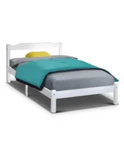 King Single Size Wooden Bed Frame White