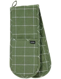 Eco Check Double Oven Mitt Green