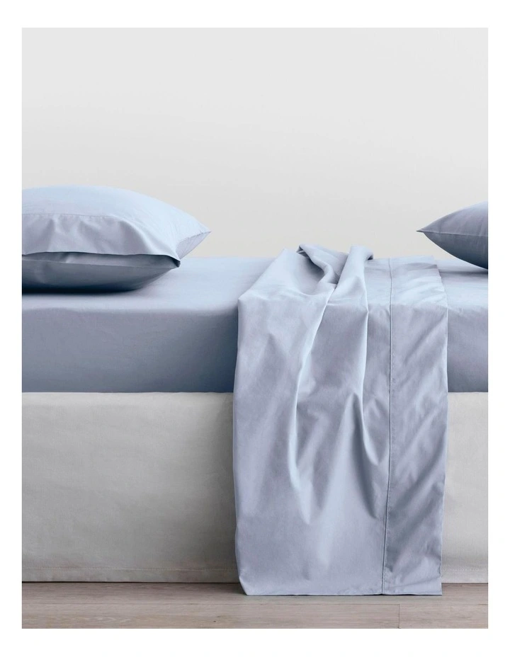 Organic Cotton Percale 300TC Sheet Set In Soft Blue 3 Organic Cotton Percale 300TC Sheet Set In Soft Blue