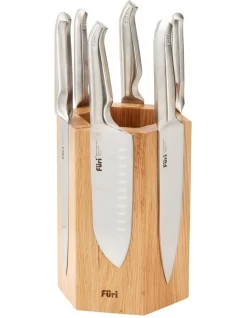 Magnetic Hexagonal 7 Piece Knife Block Set In Natural/Stainless Steel