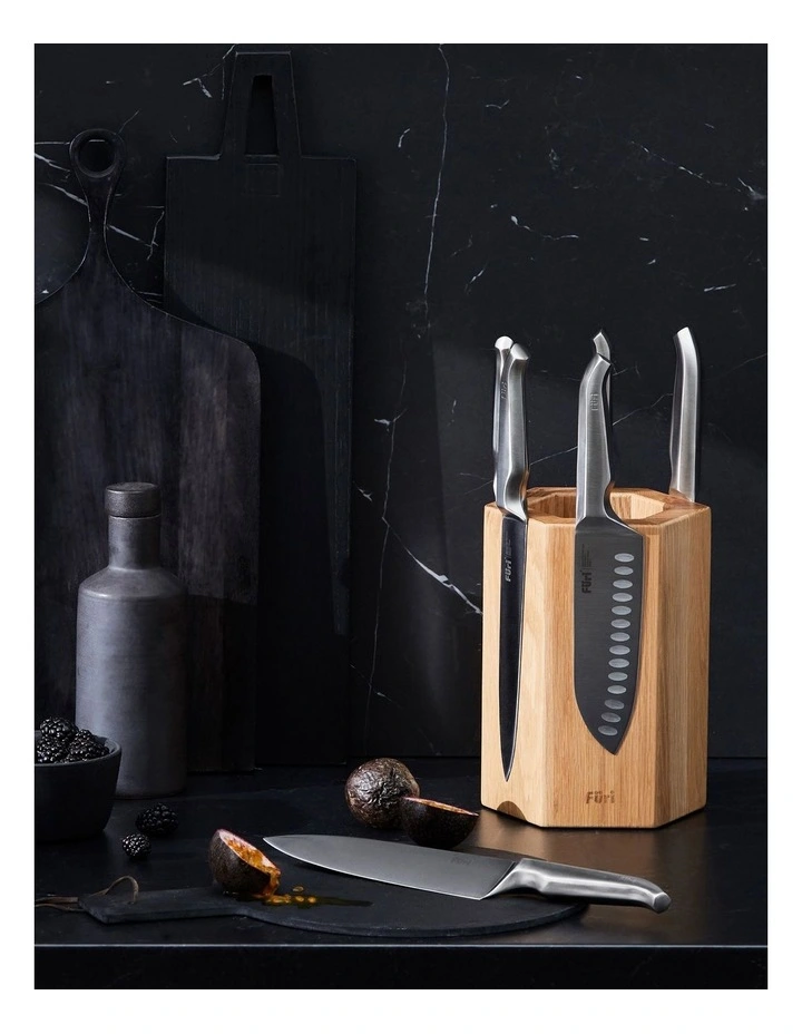 Magnetic Hexagonal 7 Piece Knife Block Set In Natural/Stainless Steel 4 Magnetic Hexagonal 7 Piece Knife Block Set In Natural/Stainless Steel - Image 2