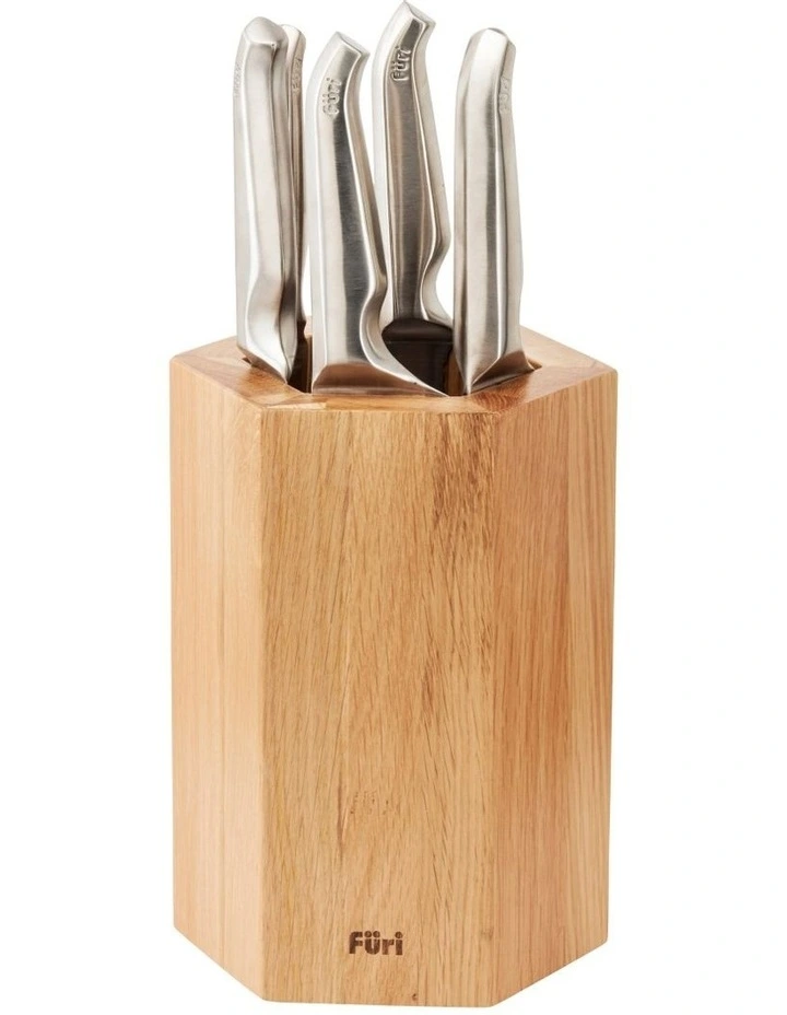 Magnetic Hexagonal 7 Piece Knife Block Set In Natural/Stainless Steel 5 Magnetic Hexagonal 7 Piece Knife Block Set In Natural/Stainless Steel - Image 3