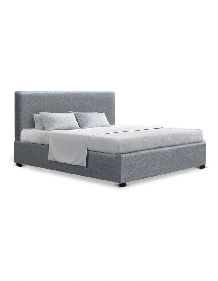 Double Size Bed Frame Gas Lift Linen Fabric Wooden Storage Steel Grey 3 Double Size Bed Frame Gas Lift Linen Fabric Wooden Storage Steel Grey