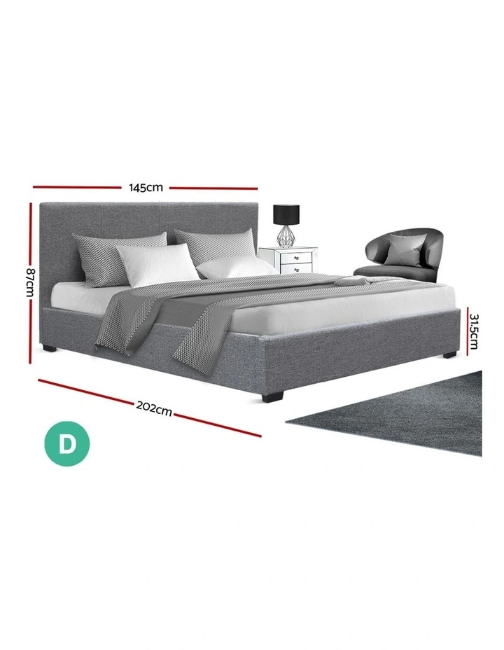 Double Size Bed Frame Gas Lift Linen Fabric Wooden Storage Steel Grey 4 Double Size Bed Frame Gas Lift Linen Fabric Wooden Storage Steel Grey - Image 2