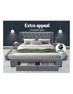 Queen Size Bed Frame Base Mattress With Storage Drawer Grey Fabric MILA -Household Items Shop 795731320 3 720x928