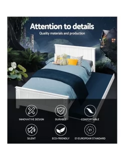 KING SINGLE Size Pull Out Trundle Bed Frame Timber Pine Wood White Mattress Base Platform Bedroom Drawers -Household Items Shop 795839950 3 720x928