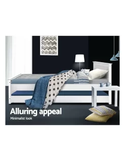 KING SINGLE Size Pull Out Trundle Bed Frame Timber Pine Wood White Mattress Base Platform Bedroom Drawers -Household Items Shop 795839950 5 720x928
