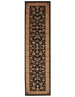 Istanbul Collection Traditional Floral Pattern Black Rug