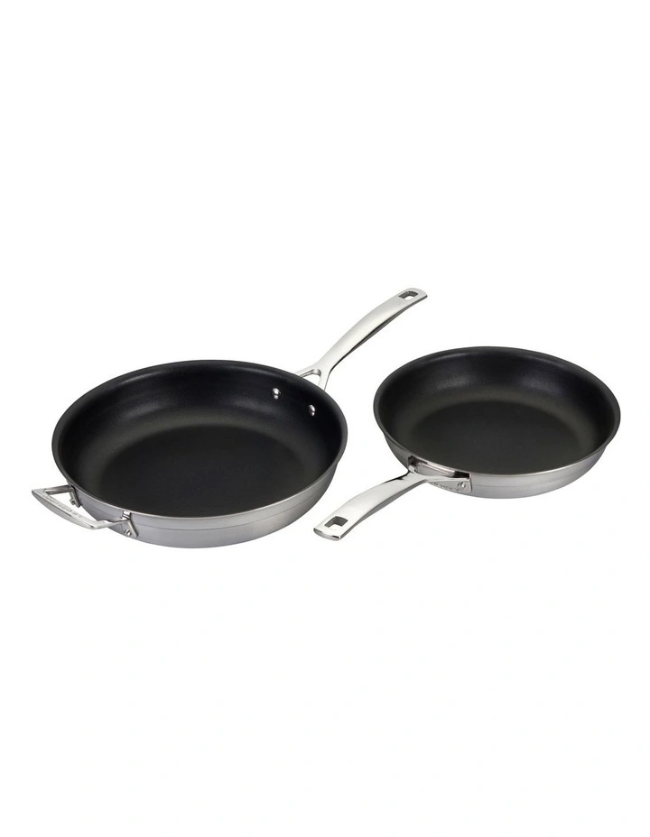 Le Creuset Classic 3-Ply Stainless Steel 2pc Frypan Set 24cm & 28cm 3 Le Creuset Classic 3-Ply Stainless Steel 2pc Frypan Set 24cm & 28cm