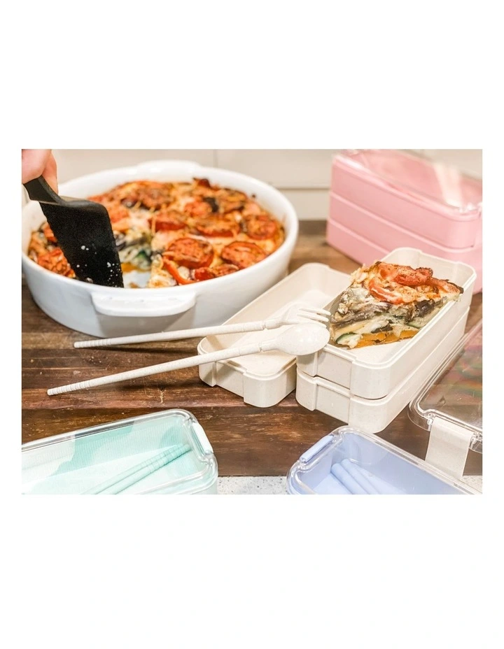 Twin Pack Bento Box 3 Tiered Lunch Box Wheat 4 Twin Pack Bento Box 3 Tiered Lunch Box Wheat - Image 2