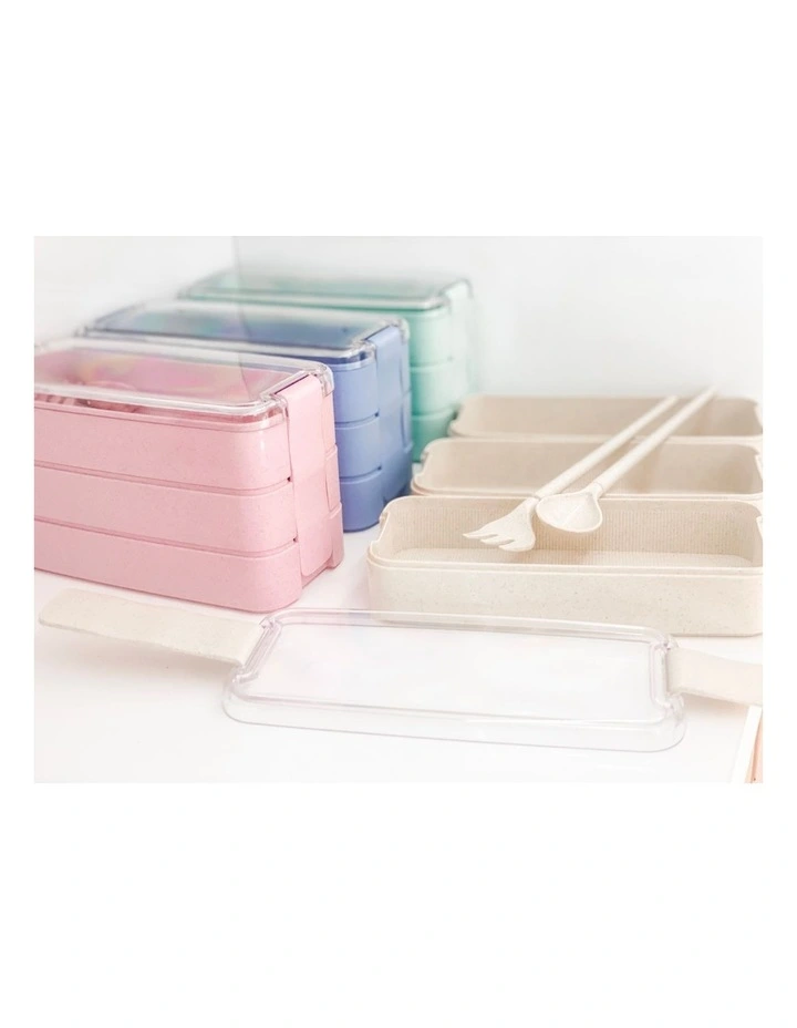 Twin Pack Bento Box 3 Tiered Lunch Box Wheat 5 Twin Pack Bento Box 3 Tiered Lunch Box Wheat - Image 3