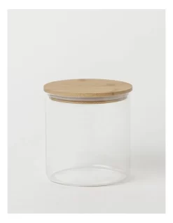 Round Bamboo And Glass Storage Canister With Lid 1 Litre