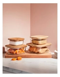 Square Bamboo And Glass Storage Canister With Lid 800mL -Household Items Shop 835121890 4 720x928