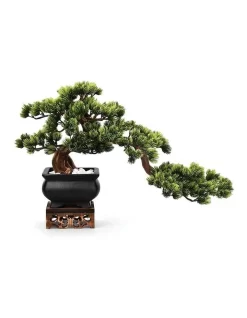 Artificial Bonsai In Black Pot With Real Tree Trunk