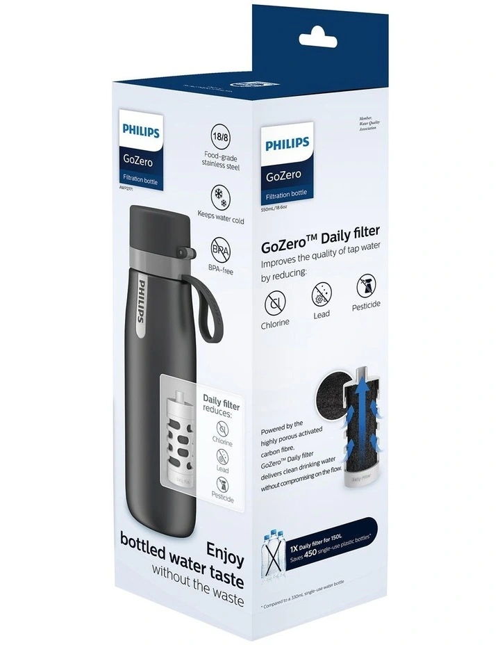 Philips Daily Straw Insulated 550ml Filtration Bottle Grey Daily Filter AWP2771GRR/79 5 Philips Daily Straw Insulated 550ml Filtration Bottle Grey Daily Filter AWP2771GRR/79 - Image 3