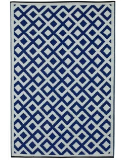 180x270cm Marina Indigo Blue & White Recycled Plastic Outdoor Rug And Mat