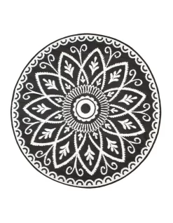 180cm Benaras Black And White Round Recycled Plastic Outdoor Rug And Mat