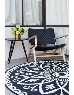 180cm Benaras Black And White Round Recycled Plastic Outdoor Rug And Mat -Household Items Shop 840972880 3 720x928