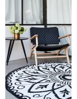 180cm Benaras Black And White Round Recycled Plastic Outdoor Rug And Mat -Household Items Shop 840972880 4 720x928