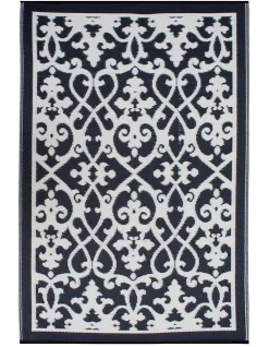 180x270 Cm Recycled Plastic Outdoor Rug Waterproof Reversible Venice Black And Cream