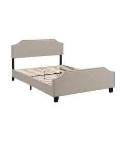 BEF03 Double Size Wooden Upholstered Bed Frame Beige