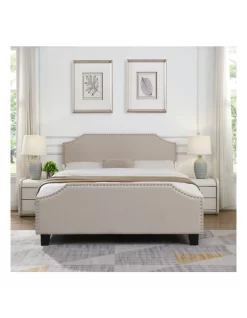 BEF03 Double Size Wooden Upholstered Bed Frame Beige -Household Items Shop 842431960 3 720x928