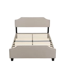 BEF03 Double Size Wooden Upholstered Bed Frame Beige -Household Items Shop 842431960 5 720x928