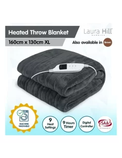 Heated Electric Blanket Throw Rug Coral Warm Fleece Winter Grey -Household Items Shop 855666640 2 720x928