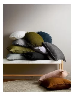 Vintage Linen Fringe Cushion In Slate -Household Items Shop 868789000 2 720x928