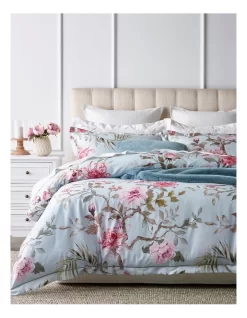 Heritage Rozala Cotton Sateen Quilt Cover Set Light Blue