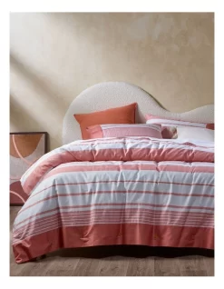 Porter Stripe Cotton Quilt Cover Set In Pink/White