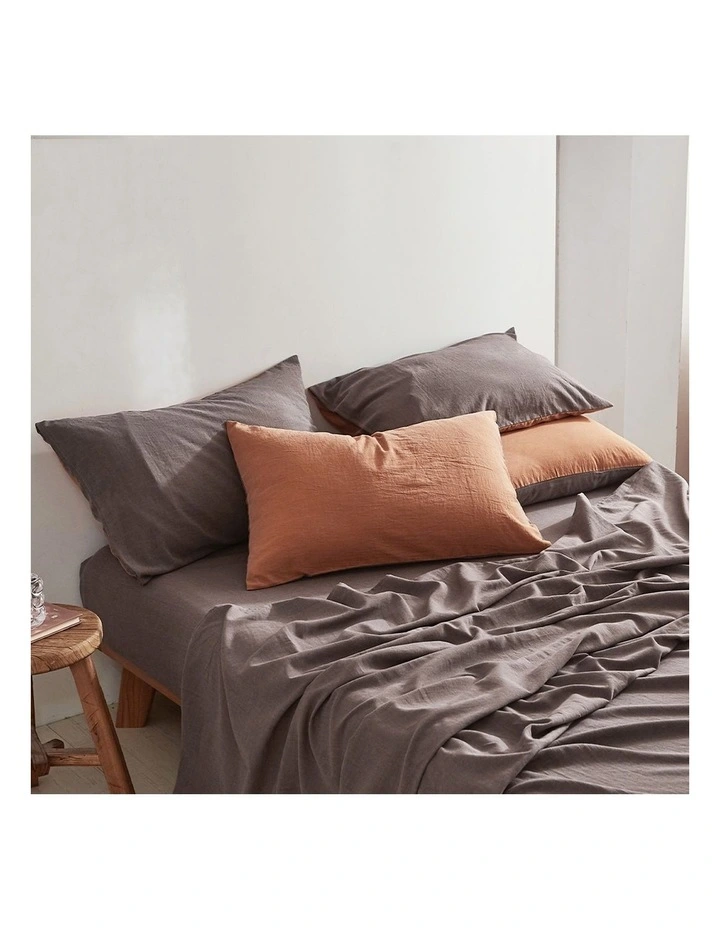 Cotton Double Sheet Set In Orange/Brown 3 Cotton Double Sheet Set In Orange/Brown