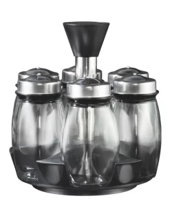 6 Spice Jar Set With Rotating Carousel Stand In Black