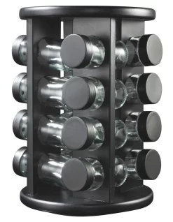 16 Piece Spice Jar Set With Rotating Carousel Rack In Black