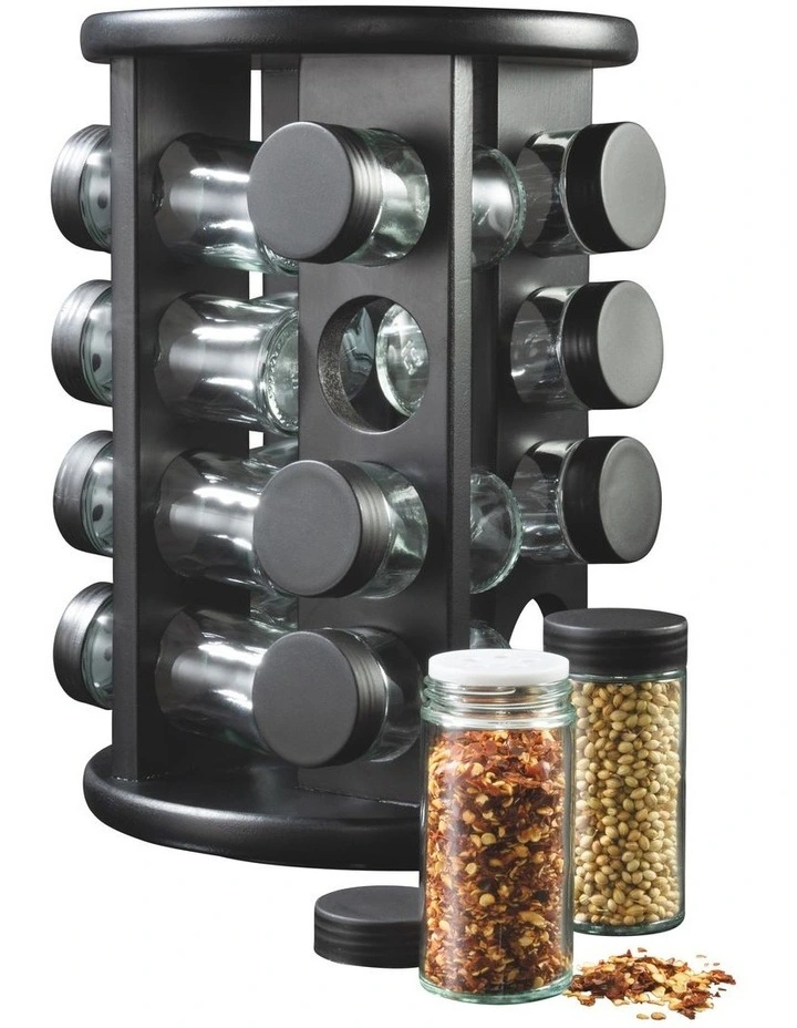 16 Piece Spice Jar Set With Rotating Carousel Rack In Black 4 16 Piece Spice Jar Set With Rotating Carousel Rack In Black - Image 2