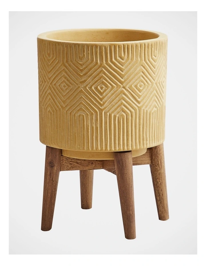 Marella 36.5x26x26cm Planter Pot On Wooden Stand Small In Brown 3 Marella 36.5x26x26cm Planter Pot On Wooden Stand Small In Brown