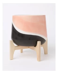 Halden Ceramic Planter With Bamboo Stand 27m In Multi -Household Items Shop 898191280 3 720x928