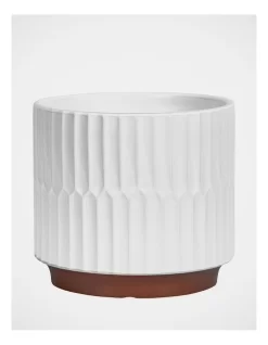 Akia Ribbed Ceramic Planter 20.5x20.5x19.5cm In White