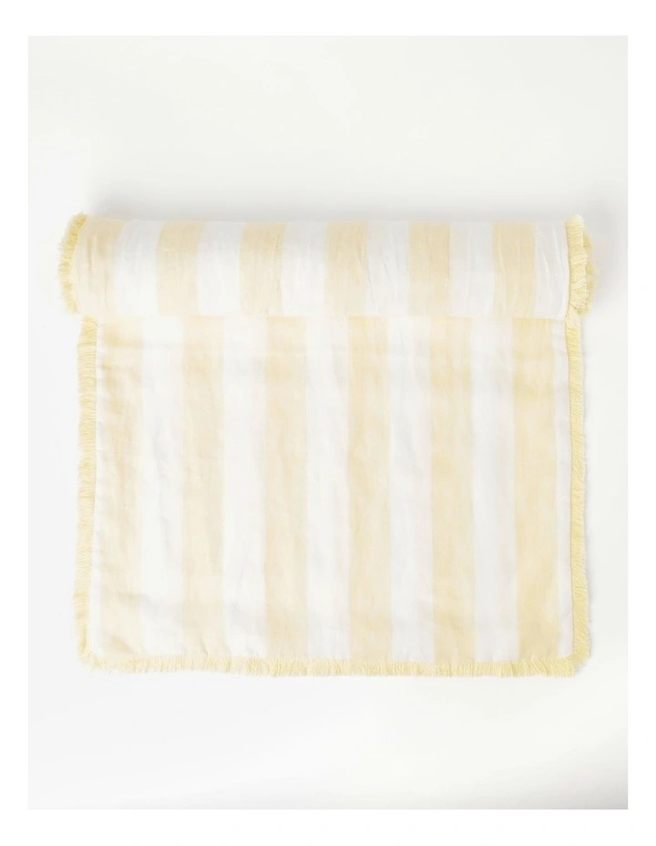 Fringed Linen Table Runner Wide Stripe In Yellow 3 Fringed Linen Table Runner Wide Stripe In Yellow