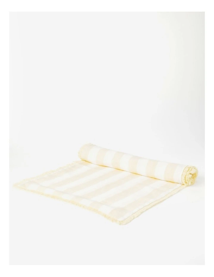 Fringed Linen Table Runner Wide Stripe In Yellow 4 Fringed Linen Table Runner Wide Stripe In Yellow - Image 2