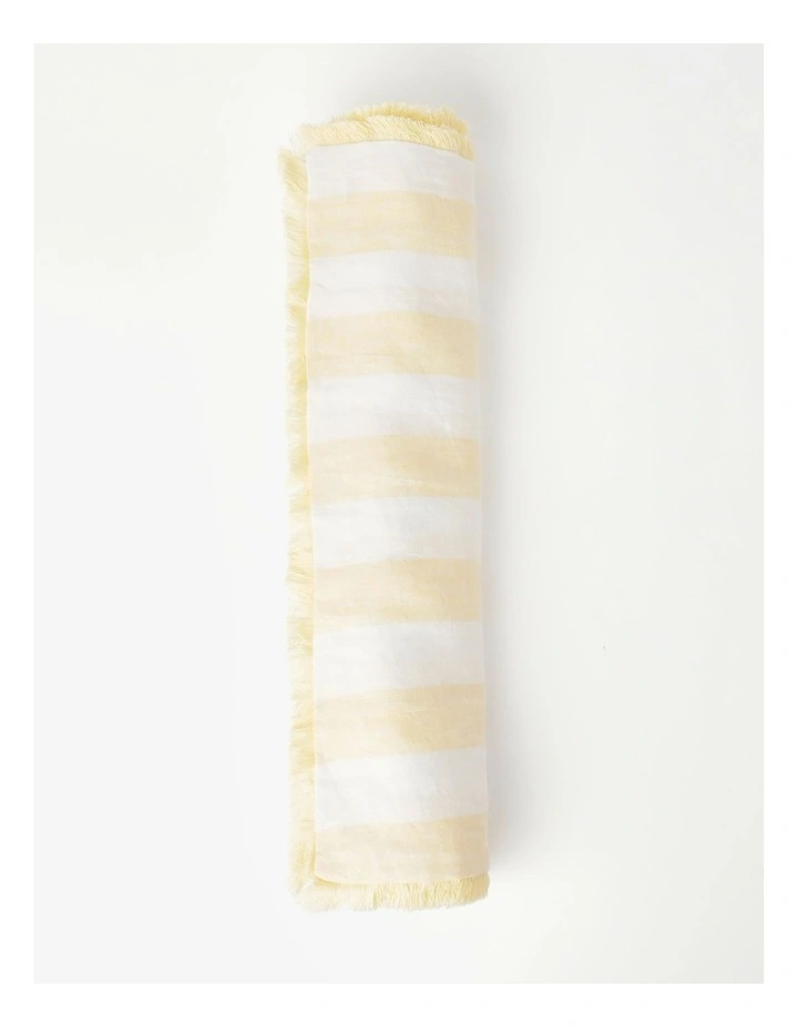 Fringed Linen Table Runner Wide Stripe In Yellow 6 Fringed Linen Table Runner Wide Stripe In Yellow - Image 4