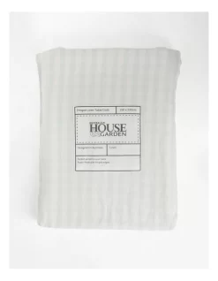 Fringed Linen Tablecloth Fine Lines In Morning Mist