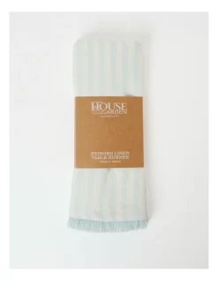 Fringed Linen Table Runner Fine Lines In Morning Mist -Household Items Shop 900877510 3 720x928