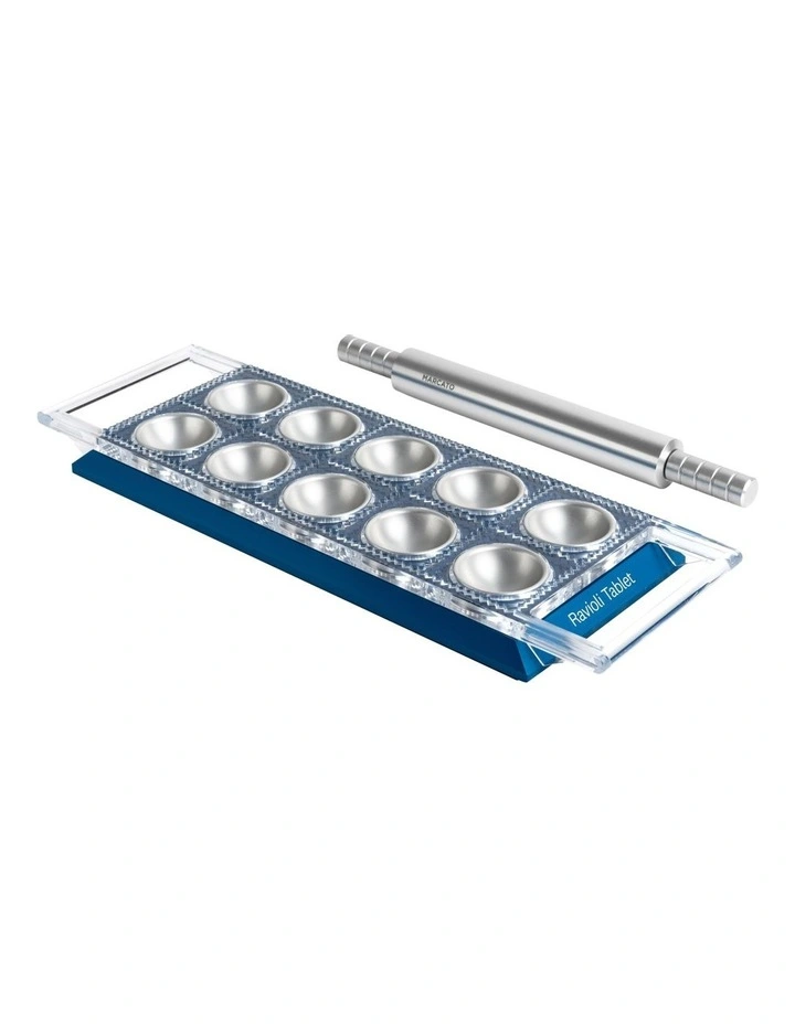 Marcato Ravioli Tablet With Rolling Pin Blue 3 Marcato Ravioli Tablet With Rolling Pin Blue