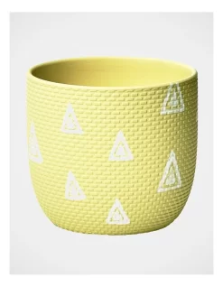 Rubberised Planter Pot 15.5x18cm In Yellow/White