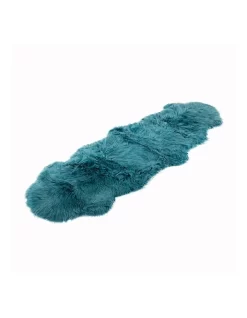 Long Wool Sheepskin Rug Double In Teal
