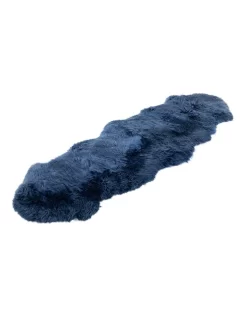 Long Wool Sheepskin Rug Double In Navy